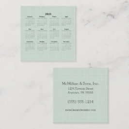 2024 Månadskalenderns Grönt Linen-Anpassningsbar Fyrkantigt Visitkort