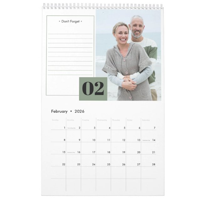 2024 Månatligt foto och moderna anteckningar Kalender (Feb 2026)