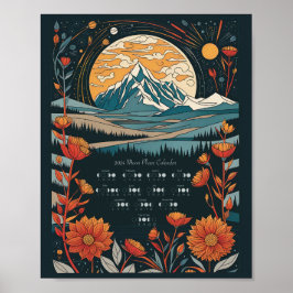 2024 Måne Cycle Lunar Calendar Southern Hemisphere Poster