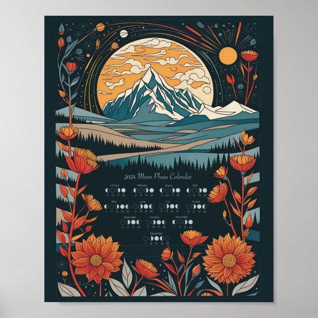 2024 Måne Cycle Lunar Calendar Southern Hemisphere Poster (Framsidan)