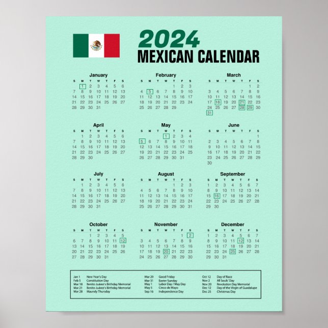 2024 Mexikansk kalender Hämta PDF $3,95 Poster (Framsidan)