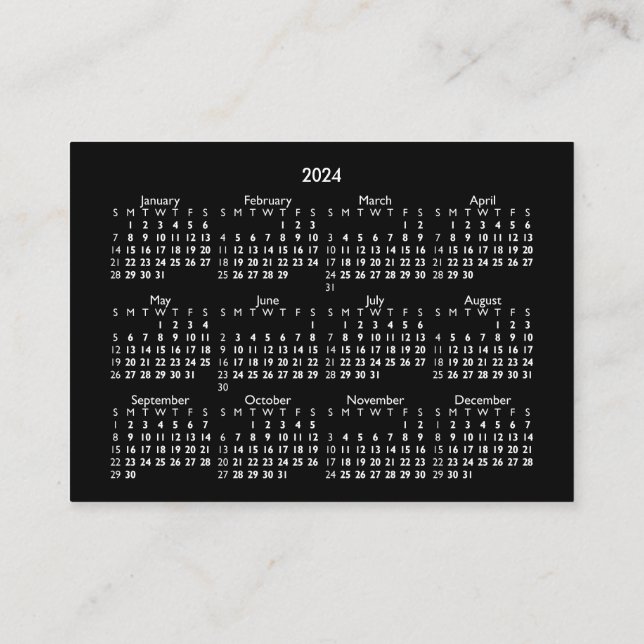 2024 Mini POCKET-kalender SÖNDAG BLACK Visitkort (Baksida)