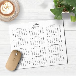 2024 Modern enkel svart och vit kalender Musmatta