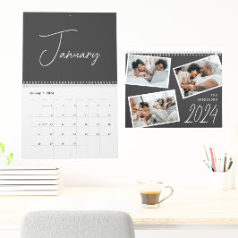 2024 Modern Minimalist Boho Black Photo Collage Kalender