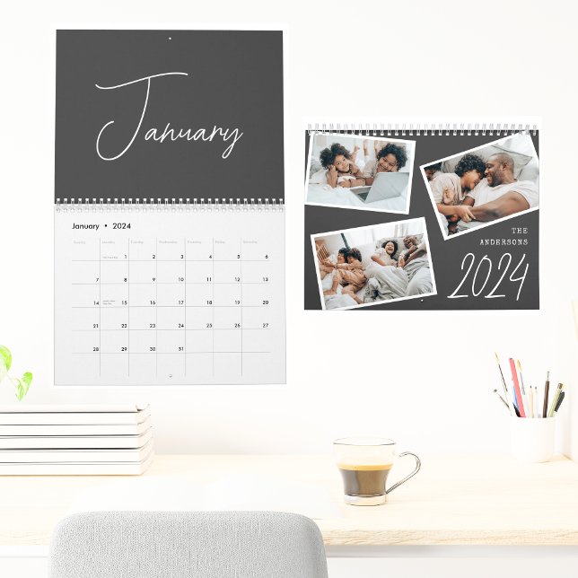 2024 Modern Minimalist Boho Black Photo Collage Kalender (Skapare uppladdad)
