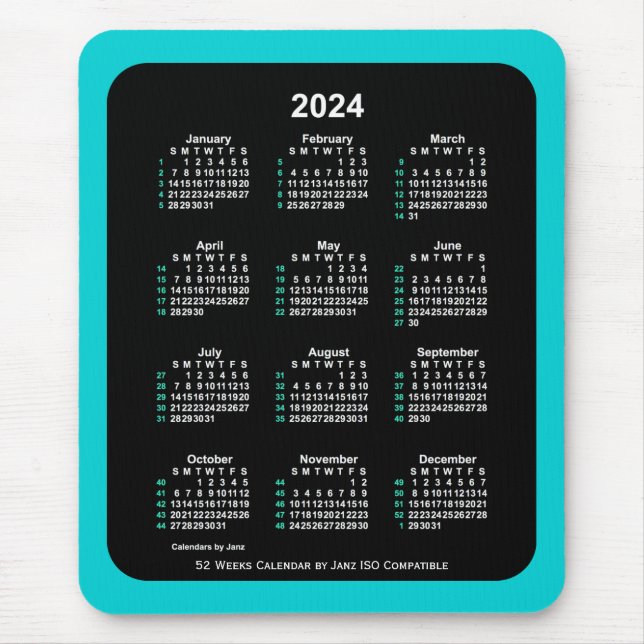 2024 Neon 52 veckor ISO-kalender av Janz Two Tone Musmatta (Framsidan)