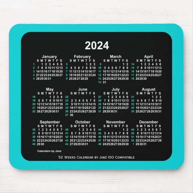 2024 Neon 52 veckor ISO-kalender av Janz Two Tone Musmatta (Framsidan)
