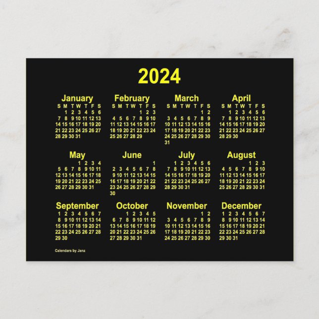 2024 Neon Gult Mini Calendar från Janz Vykort (Framsida)