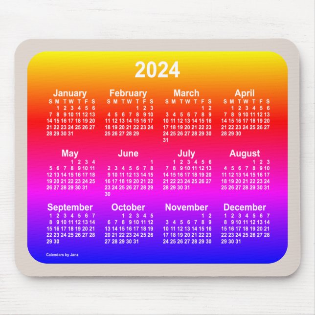 2024 Neon Rainbow Calendar av Janz Two Tone Musmatta (Framsidan)
