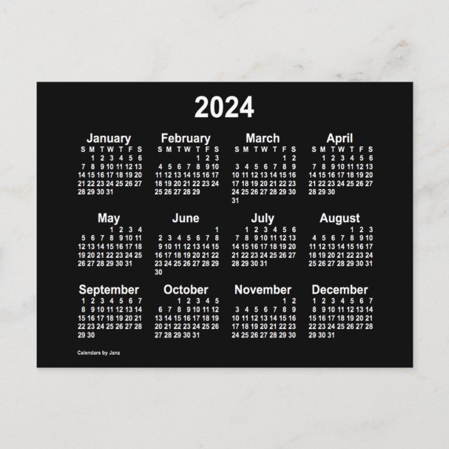 2024 Neon White Mini Kalender av Janz Vykort (Framsida)