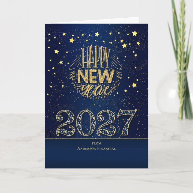 2024 Nyår Blått och Guld med Namn Helgkort (Framsida)
