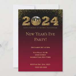 2024 Nyårsafton Party-Boll-NYC-Röd Inbjudningar