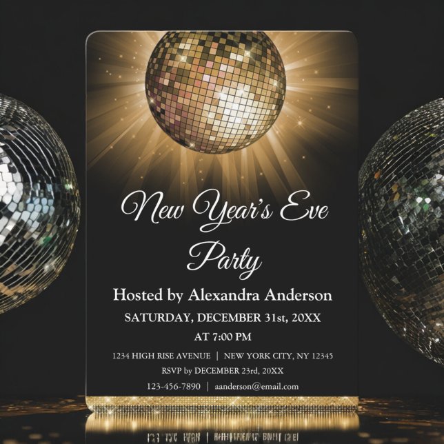 2024 Nyårsafton Party Guld Disco Boll Inbjudningar (Skapare uppladdad)