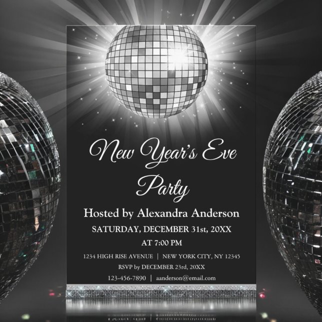 2024 Nyårsafton Party Silver Disco Boll Inbjudningar (Skapare uppladdad)
