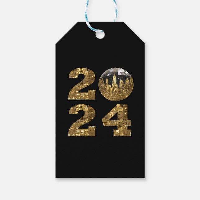 2024-Nyårsaftonen Party-Boll-NYC Guld- Presentetikett (Framsidan)
