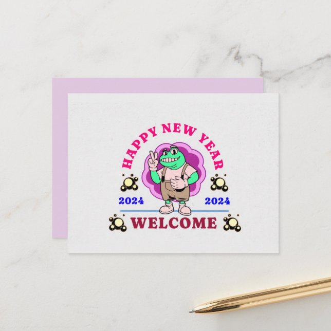 2024 NYÅRSHÄLSNING ÖNSKAN VYKORT (Fram/Back In Situ)