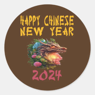 2024 Nytt kinesiskt år av Dragon 2024 Brown. Runt Klistermärke