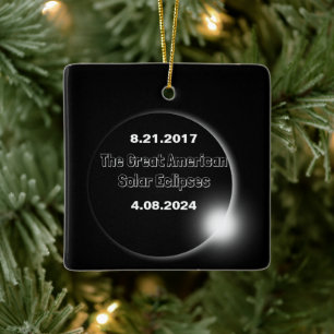 2024 och 2017 Dubbla Dated Solar Eclipse Julgransprydnad Keramik