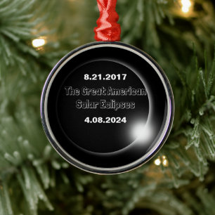 2024 och 2017 Dubbla Dated Solar Eclipse Julgransprydnad Metall