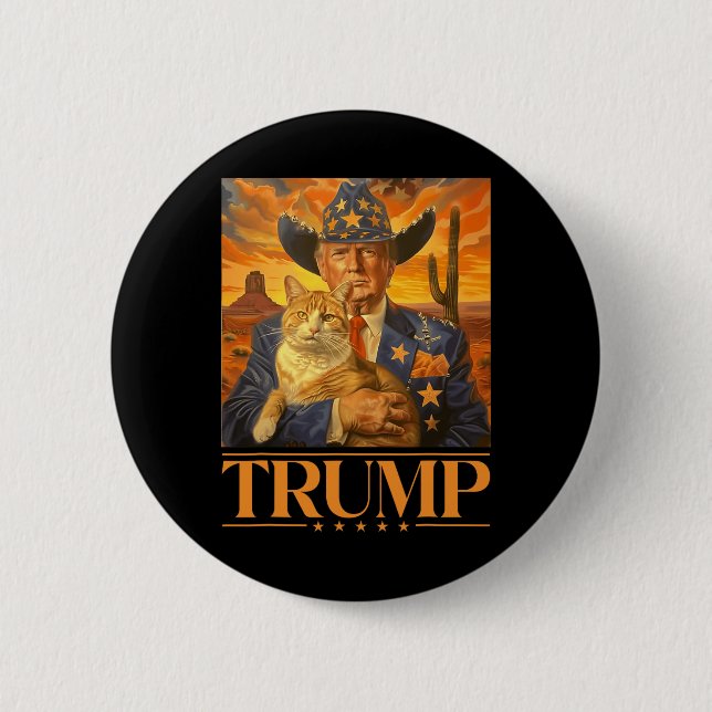 2024 och katt Western Cowboy Patriotic 4:e juli Knapp (Framsida)