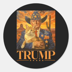 2024 och katt Western Cowboy Patriotic 4:e juli Runt Klistermärke