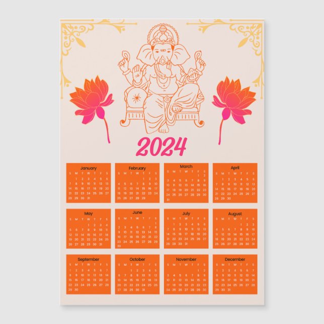 2024-Orangens kalender - Lord Ganpati Magnetic Car (Framsida)