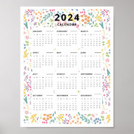 2024 Översiktskalender Vildblommönster Poster