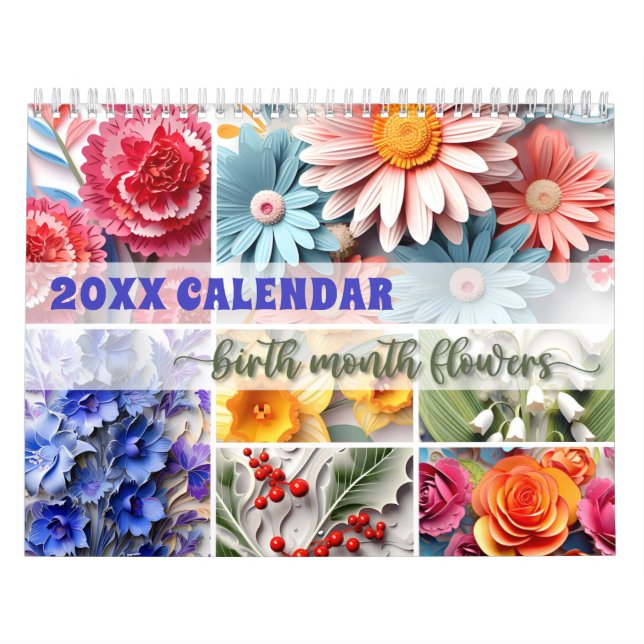 2024: Papper Blommigt för födelsedagskalender Kalender (Omslag)