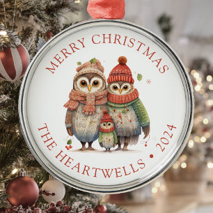 2024 Personlig Ugglfamilj God Jul Julgransprydnad Metall