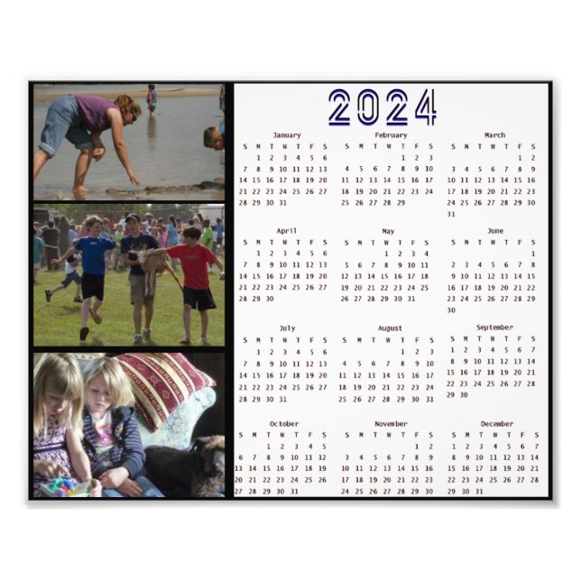2024-Personligens familjekalender för fotokollage Fototryck (Framsidan)
