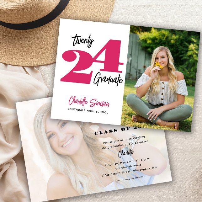 2024 Photo Studenten Handwrite-typografi Inbjudningar (Skapare uppladdad)