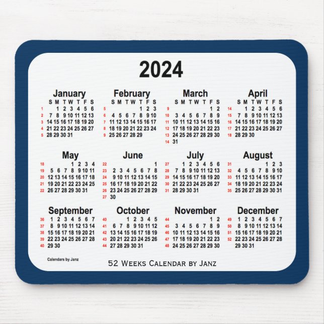 2024 Polisbox Blue 52 veckor Kalender från Janz Musmatta (Framsidan)
