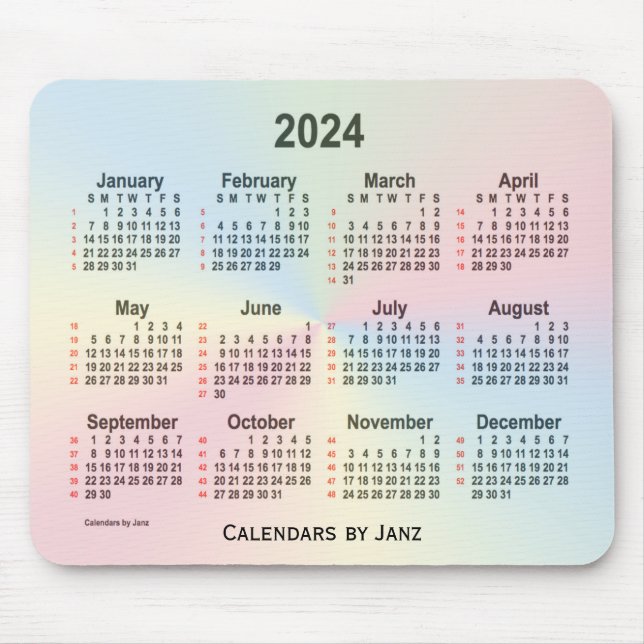 2024 Rainbow Cloud 52 veckor Kalender från Janz Musmatta (Framsidan)
