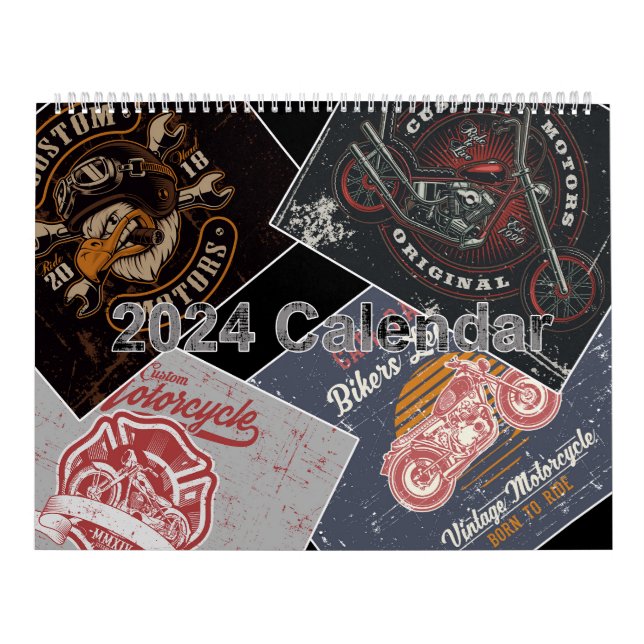 2024 Retro Grunge Motorcycle Calendar Kalender (Omslag)