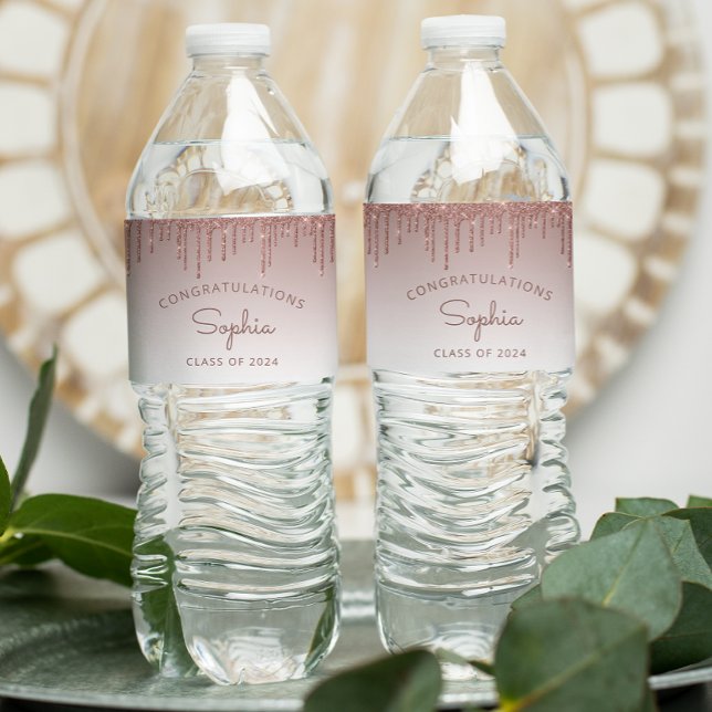 2024 Ro Glitter Drip Studentfest Vattenflaskor Etikett (Skapare uppladdad)
