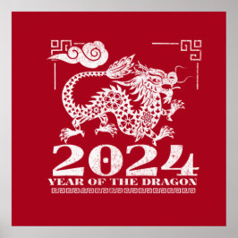 2024 Röda kinesiska zodiakåret i Dragon Poster