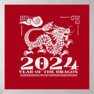 2024 Röda kinesiska zodiakåret i Dragon Poster