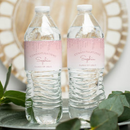 2024 Rosa Glitter Drip Studentfest Vattenflaskor Etikett