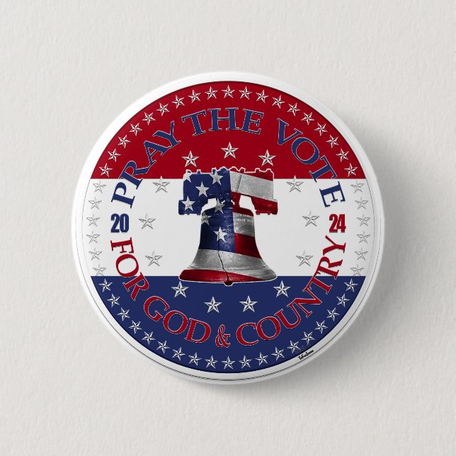 2024 röstas för Gud Land Liberty Bell Knapp (Framsida)