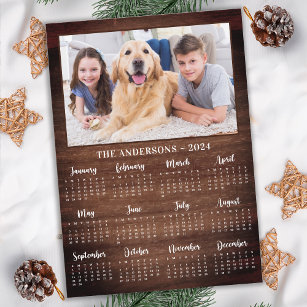 2024 Rustic Family Pet Hund 12 månaders fotokalend Julkort