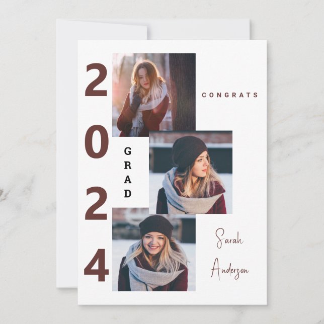 2024 Samla in Photo Burgundy Grad-meddelande Inbjudningar (Framsida)