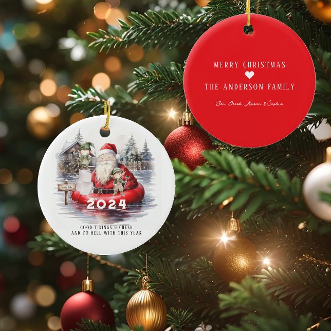 2024: Santa Flooded North Pole Humous Helgdag Julgransprydnad Keramik (Skapare uppladdad)