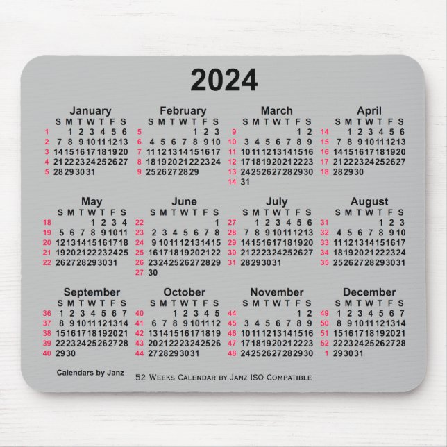 2024 Silver 52 veckor ISO Calendar av Janz Musmatta (Framsidan)