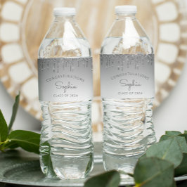 2024 Silver Glitter-Studentfest Vattenflaskor Etikett