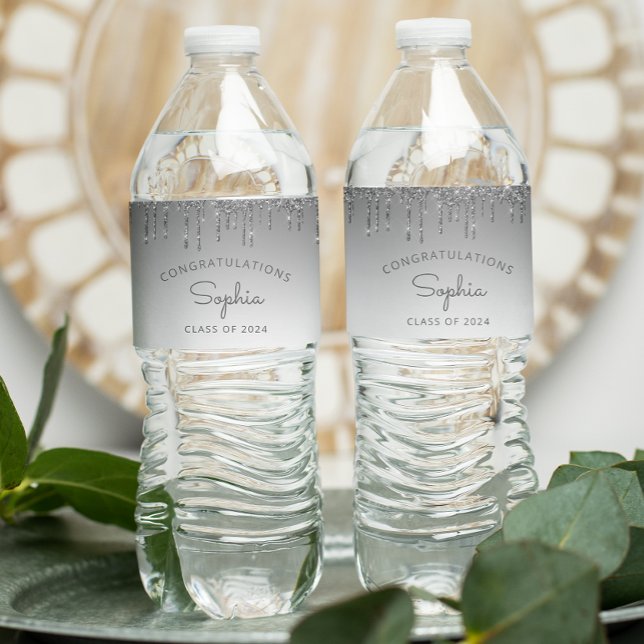2024 Silver Glitter-Studentfest Vattenflaskor Etikett (Skapare uppladdad)