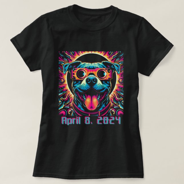 2024 Solar Eclipse Hund Pitbull Wearing Glass Psy T Shirt (Design framsida)