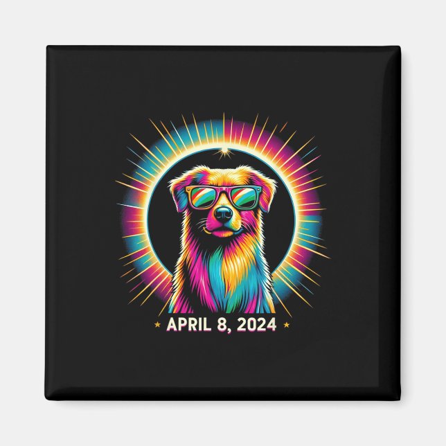 2024 Solärt Eclipse Hund med solfångarglas Magnet (Framsidan)