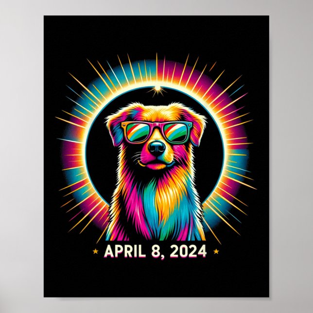 2024 Solärt Eclipse Hund med solfångarglas Poster (Framsidan)