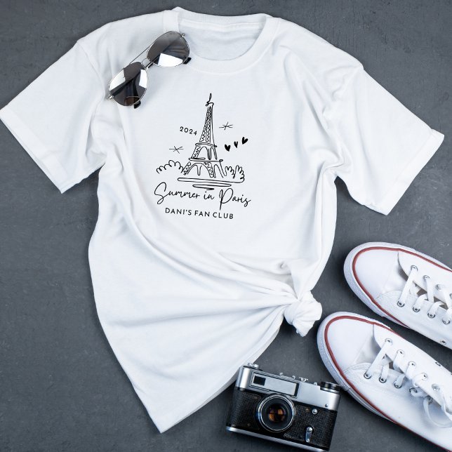2024 Sommaren i Paris Resa Eiffel Torn Cute Anpass T Shirt (Personalize with year for your summer in Paris. Also add a name, group, sport, team, or athlete.
)