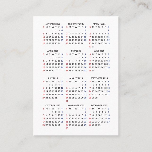 2024 Söndag Start Mini-Calendar All White Visitkort (Framsida)